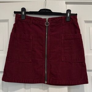 Topshop Burgundy Corduroy Mini Skirt